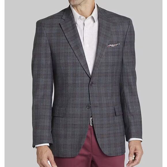 Jos A‎ BANK Windowpane Sportcoat Blazer Jacket Size 44R Grey Plaid D070405 16WC - Picture 2 of 9